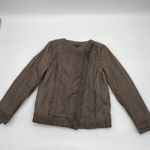 EILEEN FISHER Jacket Brown Waxed Cotton Full Zip Collarless Moto Women's Sz M
